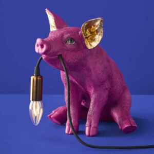 Table Lamp Pig Gold, full front view of the pig sculpture