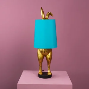 Table Lamp Rabbit Gold and Turquoise, full front view of the rabbit sculpture