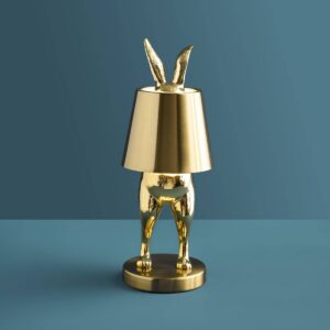 Table Lamp Rabbit LED Glossy Gold, full front view of the rabbit sculpture