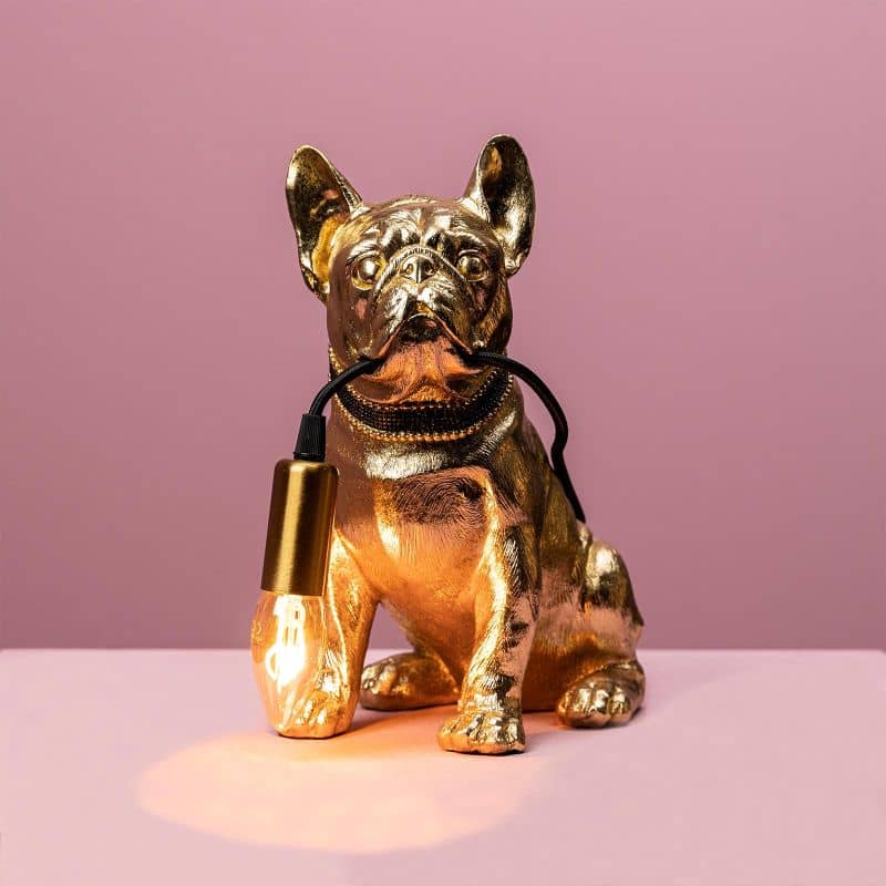 Table Lamp Bulldog Gold, full front view of the bulldog sculpture