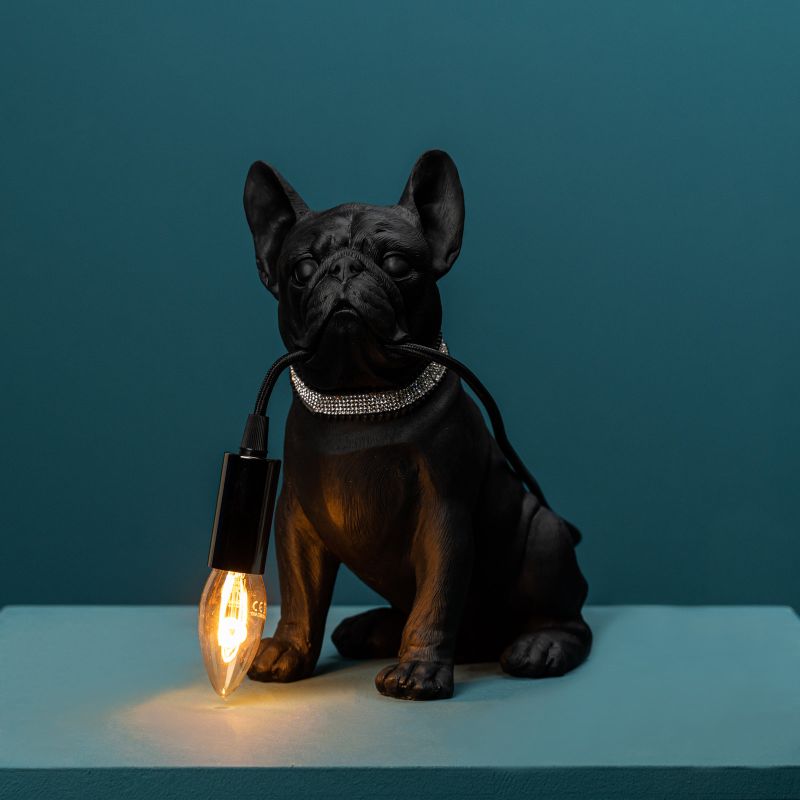 Table Lamp Bulldog Black, full front view of the bulldog sculpture