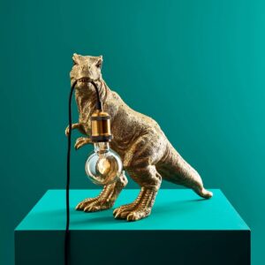 Table Lamp Dinosaur Gold, full front view of the T-Rex sculpture