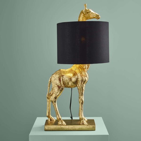 Table Lamp Giraffe Gold and Black, full front view of the giraffe sculpture