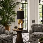 Table Lamp Rabbit Gold and Black, shown in a living room setting