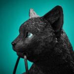 Table Lamp Cat Black, illuminated view