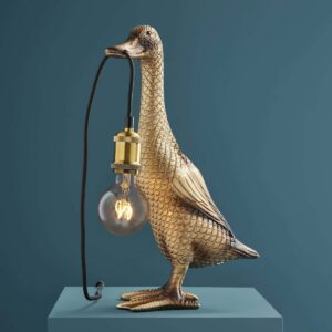 Table Lamp Duck Gold, full front view of the duck sculpture