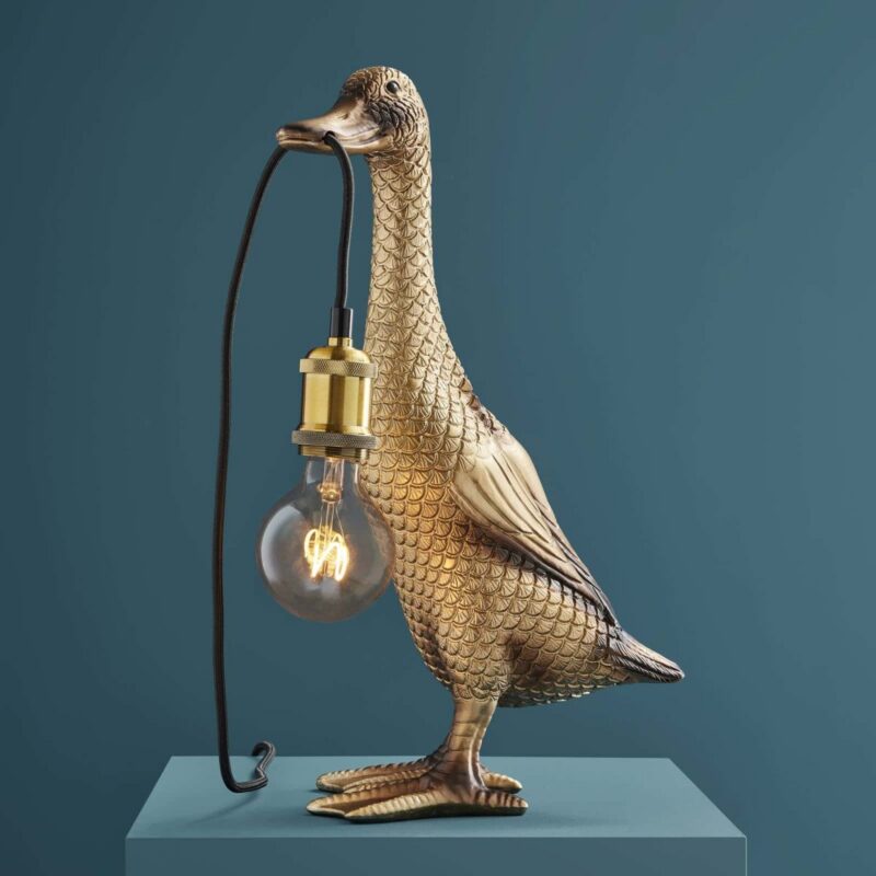 Table Lamp Duck Gold, full front view of the duck sculpture