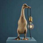 Table Lamp Duck Gold, close-up detail of the antique gold finish