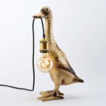Table Lamp Duck Gold, close-up detail of the antique gold finish