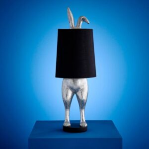 Table Lamp Rabbit Silver and Black, full front view of the rabbit sculpture