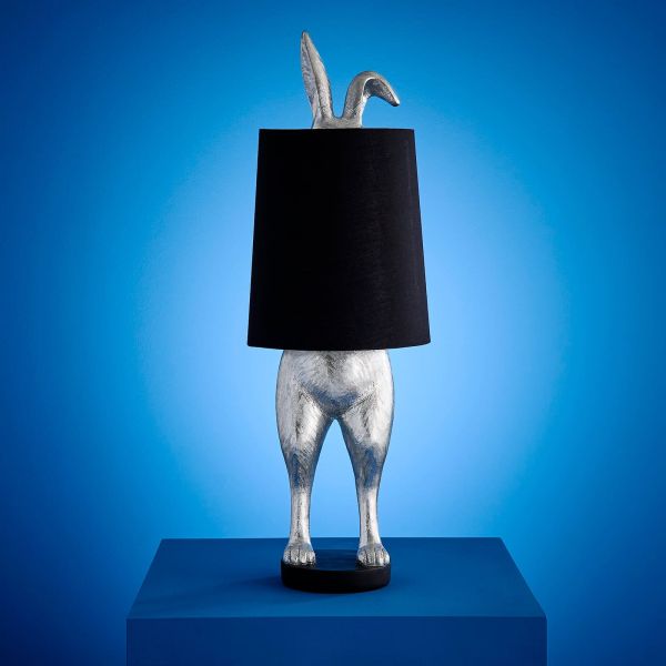 Table Lamp Rabbit Silver and Black, full front view of the rabbit sculpture