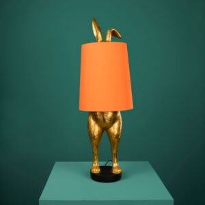 Table Lamp Rabbit Gold and Orange, full front view of the rabbit sculpture