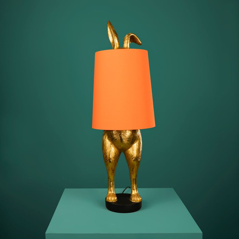 Table Lamp Rabbit Gold and Orange, full front view of the rabbit sculpture