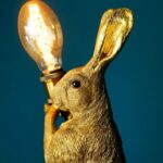 Table Lamp Rabbit Gold Meister, shown on a bedside table