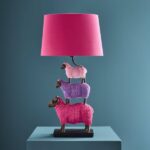 Table Lamp Sheep Magenta Purple and Pink, full front view of the sheep figures