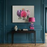 Table Lamp Sheep Magenta Purple and Pink, close-up detail of the hand-painted finish