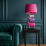 Table Lamp Sheep Magenta Purple and Pink, close-up detail of the hand-painted finish