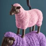 Table Lamp Sheep Magenta Purple and Pink, close-up detail of the hand-painted finish