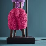 Table Lamp Sheep Magenta Purple and Pink, close-up detail of the hand-painted finish