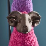 Table Lamp Sheep Magenta Purple and Pink, close-up detail of the hand-painted finish