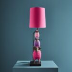 Table Lamp Sheep Magenta Purple and Pink, close-up detail of the hand-painted finish