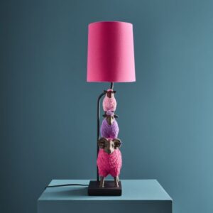 Table Lamp Sheep Magenta Purple and Pink, close-up detail of the hand-painted finish