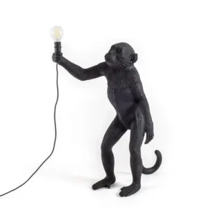 Table Lamp Monkey Standing Black, full front view of the monkey sculpture