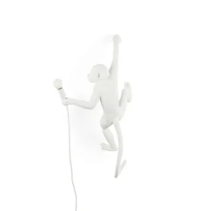 Wall Lamp Monkey Hanging White, full front view of the monkey sculpture