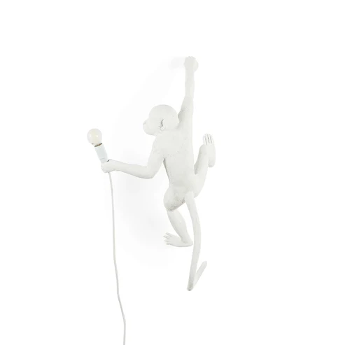 Wall Lamp Monkey Hanging White, full front view of the monkey sculpture