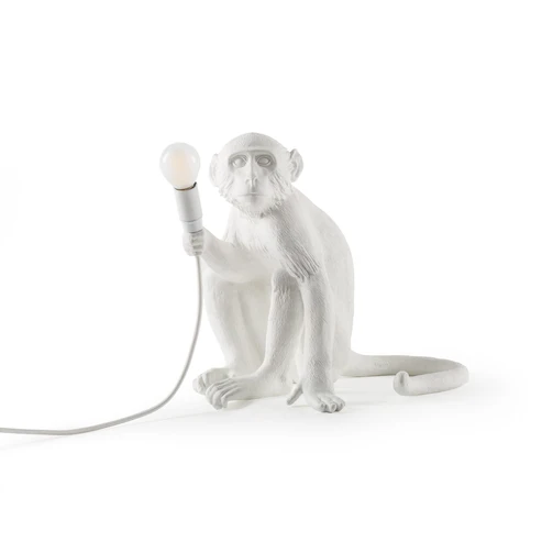 : Table Lamp Monkey Sitting White, illuminated view