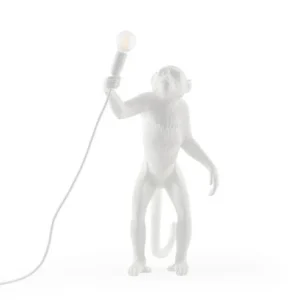 Table Lamp Monkey Standing White, full front view of the monkey sculpture
