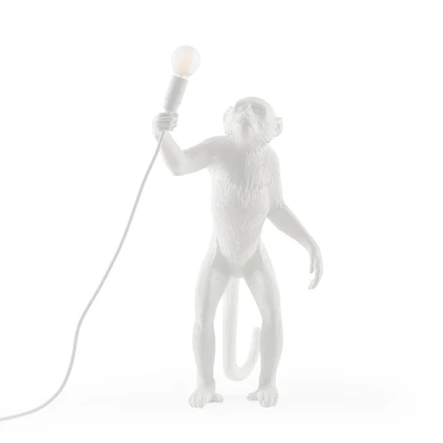 Table Lamp Monkey Standing White, full front view of the monkey sculpture