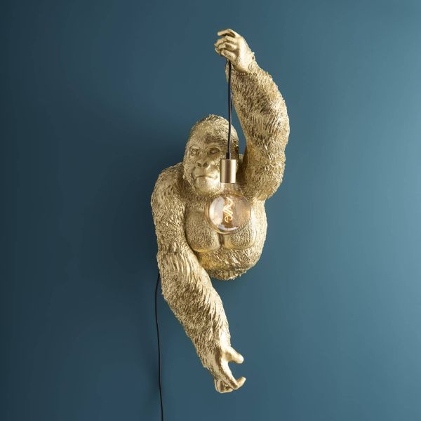 Wall Lamp Gorilla Gold, full front view of the gorilla sculpture