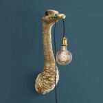 Wall Lamp Ostrich Gold Large, full front view of the ostrich sculpture