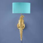Wall Lamp Parrot Gold and Turquoise, shown mounted in a living room