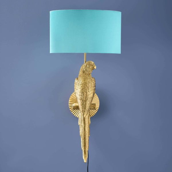Wall Lamp Parrot Gold and Turquoise, shown mounted in a living room