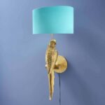 Wall Lamp Parrot Gold and Turquoise, shown mounted in a living room