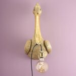 Wall Lamp Pelican Gold, full front view of the pelican sculpture