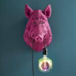 Wall Lamp Wild Boar Magenta, full front view of the boar sculpture