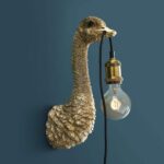 Wall Lamp Ostrich Gold, full front view of the ostrich sculpture