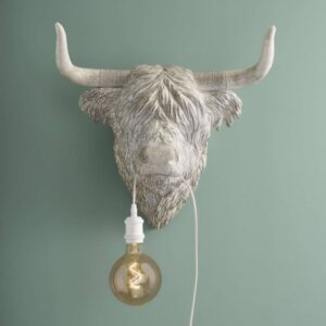 Wall Lamp Bison Gray, full front view of the bison head sculpture