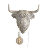 Wall Lamp Bison Gray, illuminated view showing the visible bulb