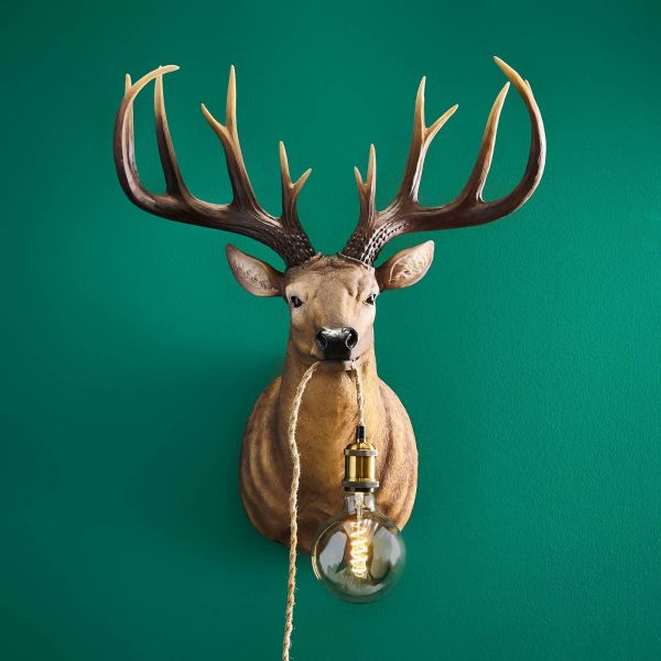 Wall Lamp Stag Brown, shown mounted in a living room