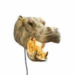 Wall Lamp Hippopotamus Gold, illuminated view showing the visible bulb