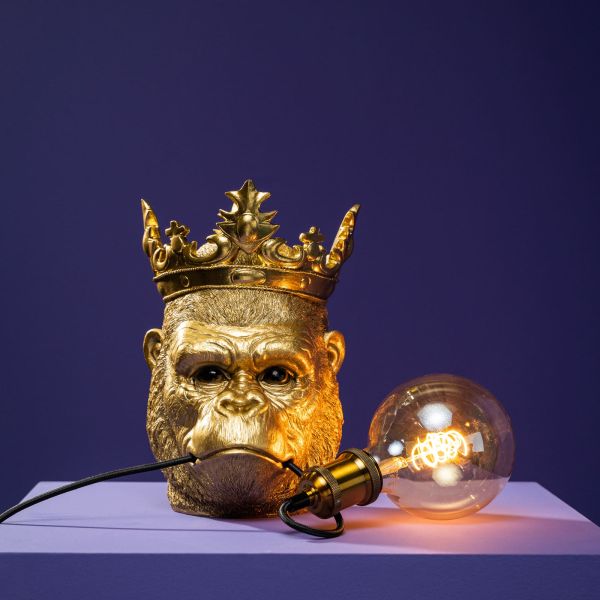 Wall Lamp Monkey Gold, full front view of the monkey sculpture