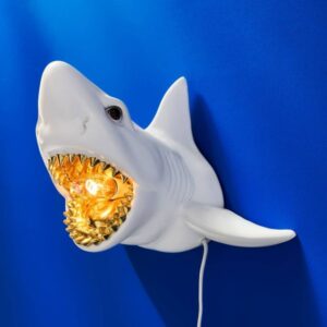 Wall Lamp Shark White, full front view of the shark sculpture