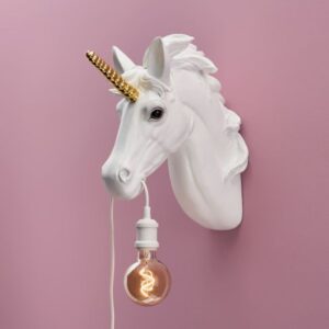 Wall Lamp Unicorn White, full front view of the unicorn sculpture