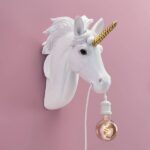 Wall Lamp Unicorn White, illuminated view showing the visible bulb