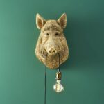 Wall Lamp Wild Boar Gold, full front view of the boar sculpture
