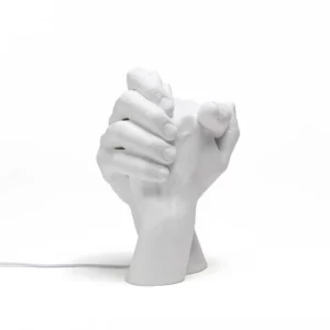 Table Lamp Hand Shaped, full front view of the porcelain hand sculpture